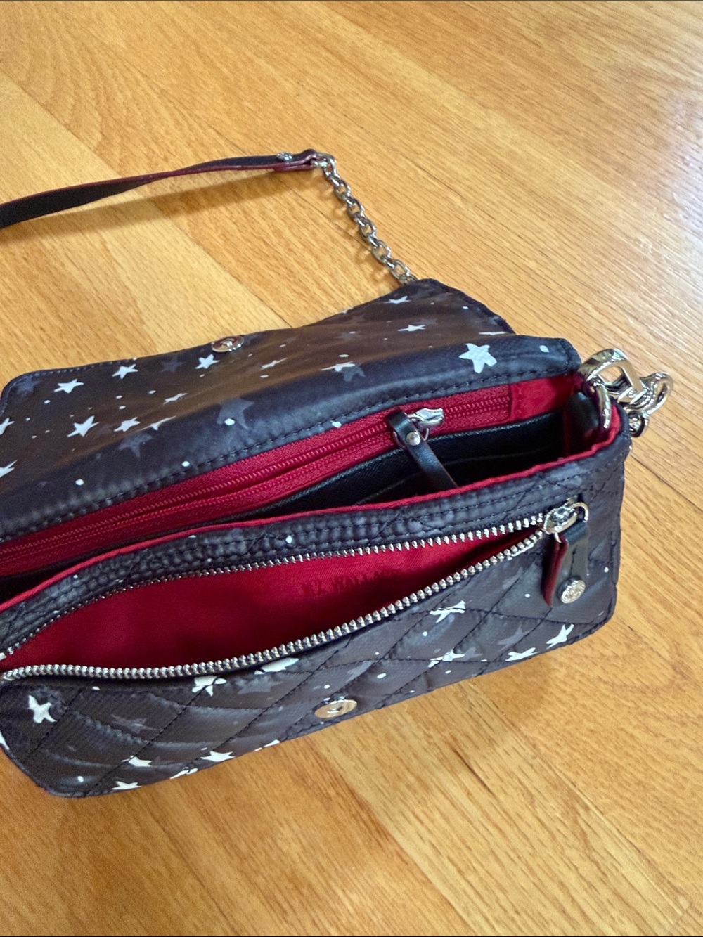 MZ Wallace Black Quilted Crossbody with White Star Print - Picture 3 of 4